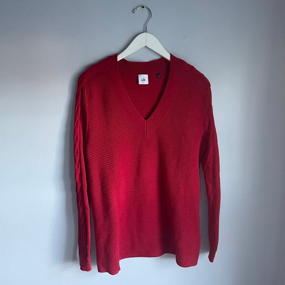 CAbi Sweaters - Cabi Red V-Neck Cableknit Sweater size Small Holiday